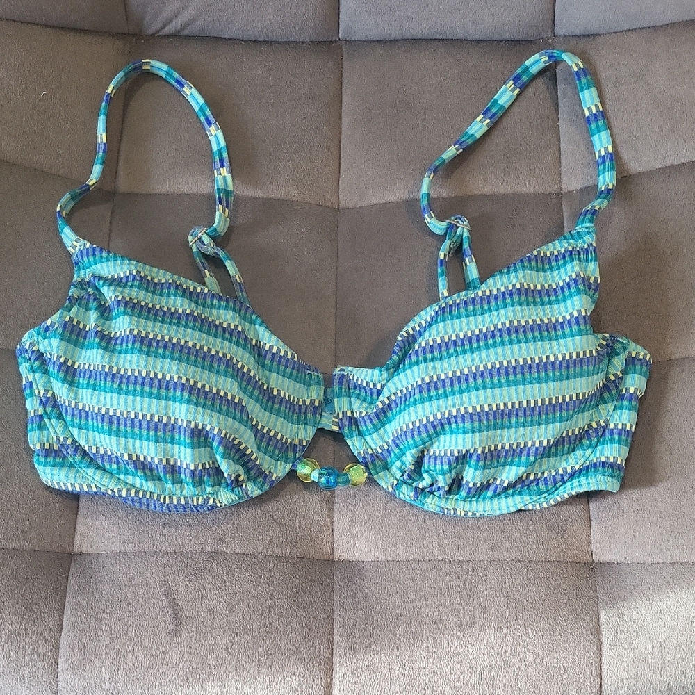 Striped Blue and Green Bikini Top NWOT